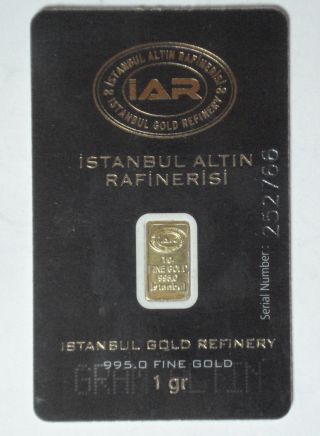 1 Gram Gold Bar Istanbul Gold Refinery.  995 Pure 1gr.  1 Gr. photo