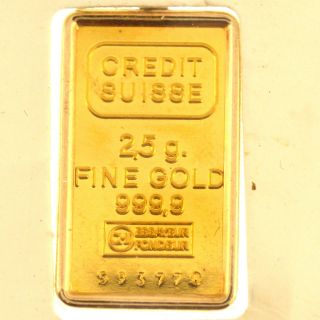 2.  5 Grams Fine Gold 999.  9 Credit Suisse Bar Pendant With Certificate photo
