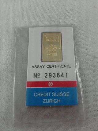 2.  5 Gram Credit Suisse.  999.  9 Fine Gold Bar In Seald Bag photo