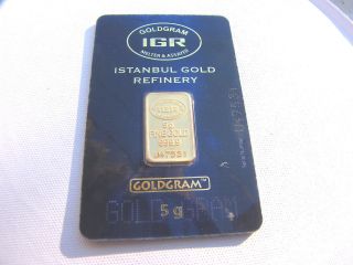 24k Gold Istanbul Gold Refinery 5 Gram.  9999 Pure Gold With Essay photo