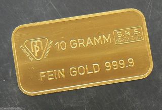 10 Gram Swiss Bank 24k Gold Bar.  9999 Essayeur Faundeur photo