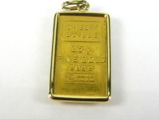 Collectible 2.  5 Gram 999 Fine Credit Suisse Gold Bar 14k Y Gold Pendant 3g photo