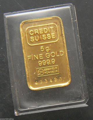 5 Gram Credit Suisse 24k Gold Bar.  9999 Unc 493423 photo
