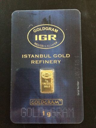 1 Gram Gold Bar.  9999 Pure Gold.  Goldgram Made By Igr In Assay Wow photo