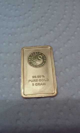 5 Gram Gold Bar.  9999 Fine Gold. photo