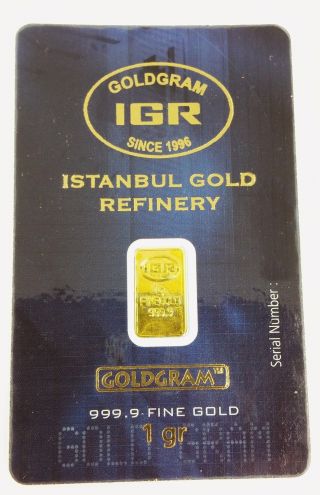 1 Gram Istanbul Gold Refinery 0.  9999 Fine Gold Bar In Assay A69984 photo