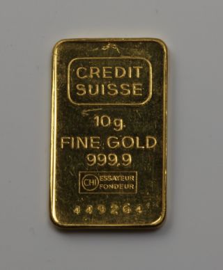 10 Gram Credit Suisse 24k Gold Bar.  9999 photo
