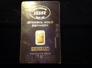 1 Gram Istanbul Refinery Gold Bar.  9999 Or.  9995 Fine photo