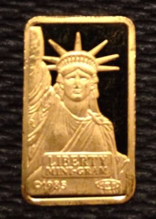 1985 Credit Suisse Liberty 2 Gram 9999 Fine Gold Bar photo