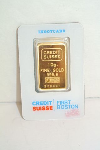 Credit Suisse First Boston Ingotcard 10 Gram.  9999 Fine Gold Bar (l4 - B) photo