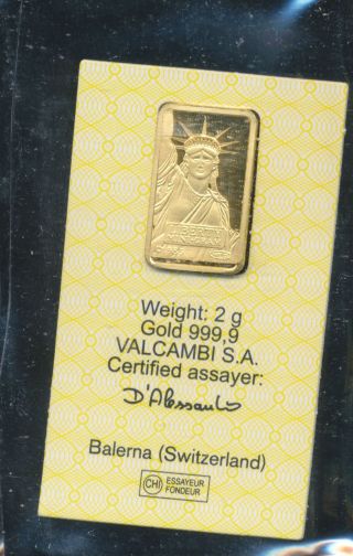 1985 2 Gram 999.  9 Fine Gold Credit Suisse Bar 9362 photo