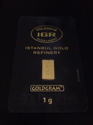 1 Gram Istanbul Refinery Gold Bar.  999.  9 Fine.  One Day photo