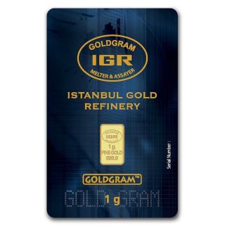 1 Gram Istanbul Gold Refinery Goldgram 999.  9 24k Gold Bar (in Assay) photo