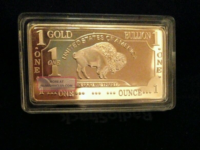 1 Troy Ounce, 100 Mills 24k. 999 Fine Gold Buffalo Bullion Bar.