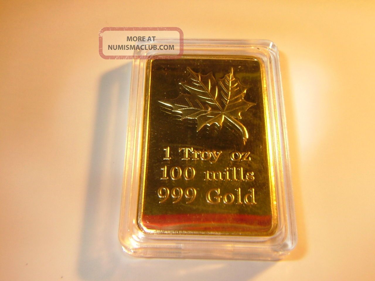 {1} Gold Maple Leaf Bar 100 Mills 24k 1 Oz Fine Gold 999 Plated In 24k