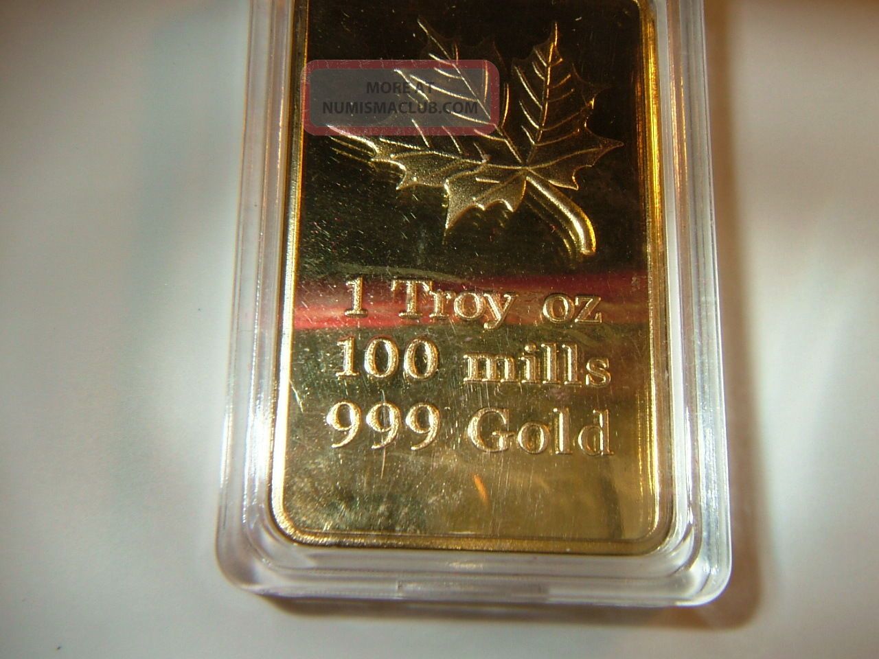 {1} Gold Maple Leaf Bar 100 Mills 24k 1 Oz Fine Gold 999 Plated In 24k