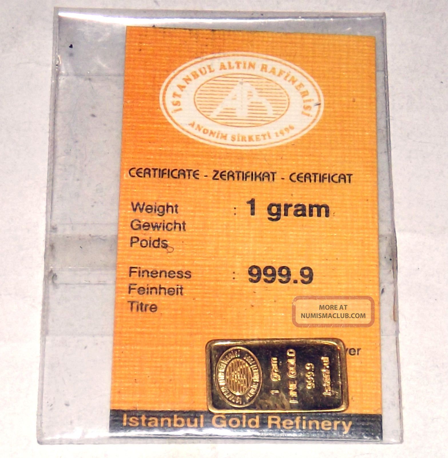 1g Istanbul Gold Refinery Igr 24k 999 9 Pure Gold Bar