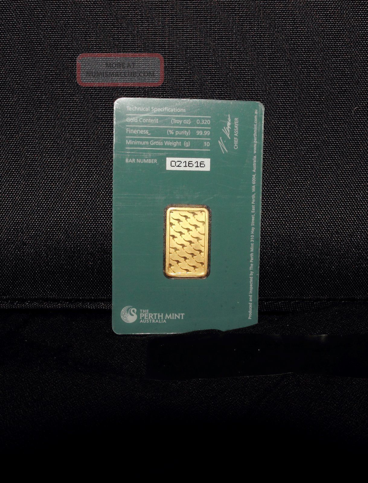 10 Gram Perth Gold Bar. 9999 Fine (in Assay)