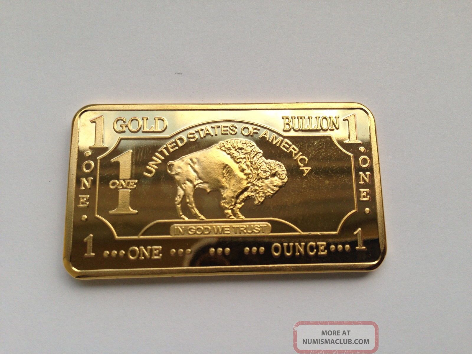 Gold Plated Bar 1 Ounce American Buffalo 100 Mills 999 24k 1 Oz 