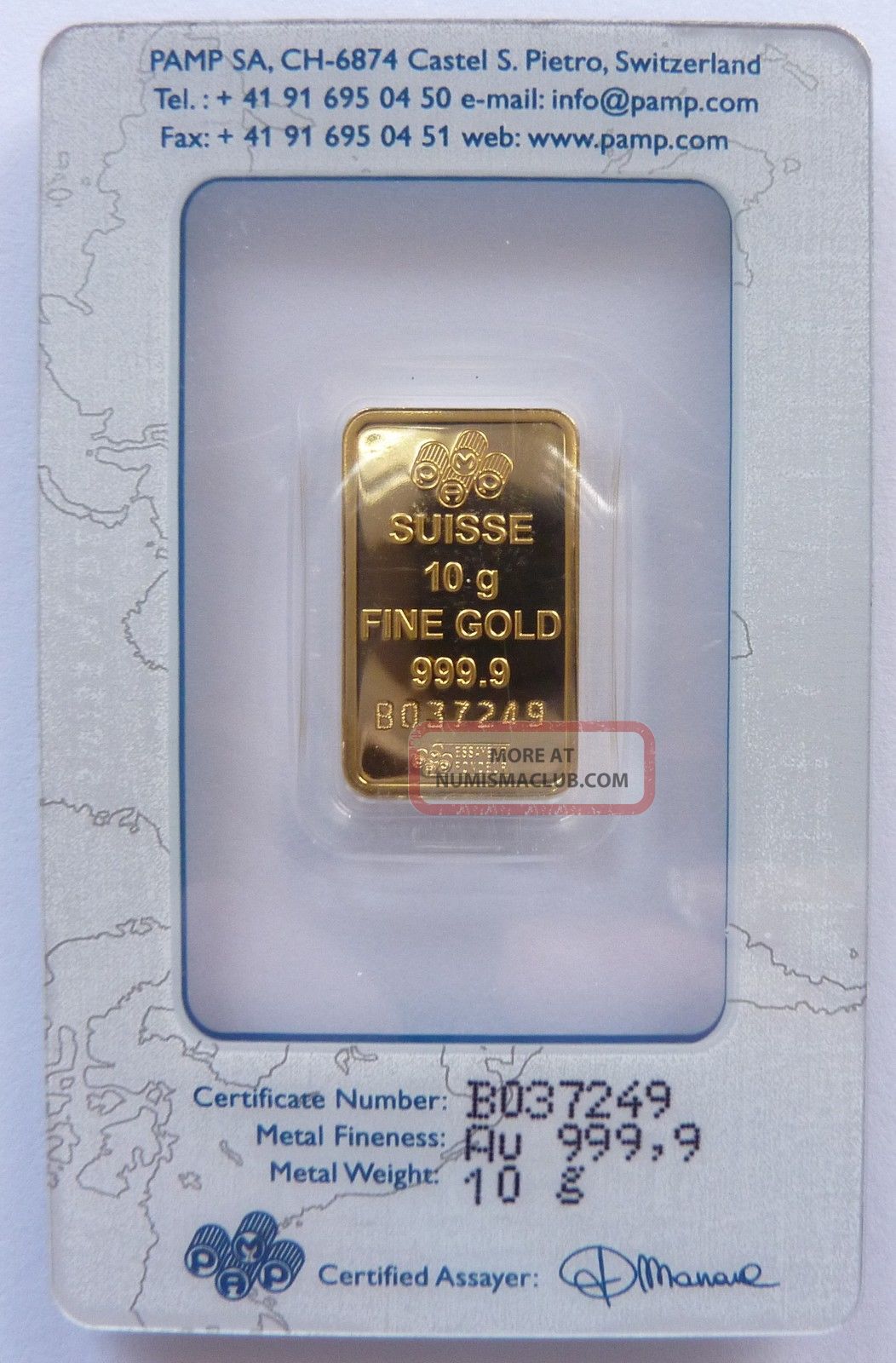 10 Gram Pamp Suisse Gold Bar With Assay Certificate