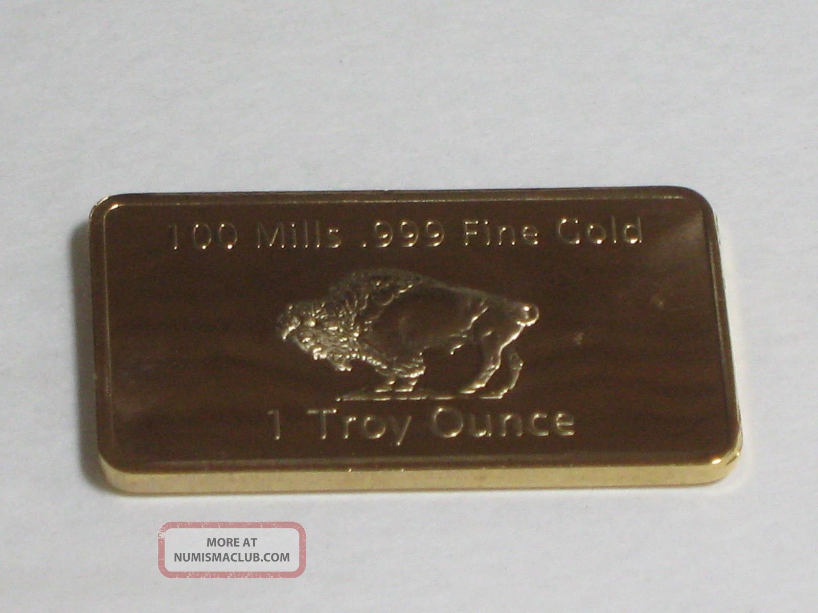 1 Troy Ounce Gold Buffalo Bar 100 Mills 999 Fine Gold gold-plated-bar-1-ounce-american-buffalo-100-mills-999-24k-1-oz