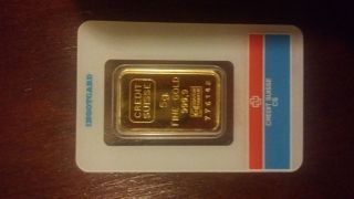 5 Gram Credit Suisse Gold Bar.  9999 Fine photo