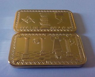 1 Oz Gold.  999 Freemason,  Masonic Blue Lodge,  Nwo,  Illuminati,  Art,  Medal Bar Uk photo