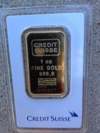 Credit Suisse 1 Oz.  Fine.  999 Gold Bar With Assay Certificate photo