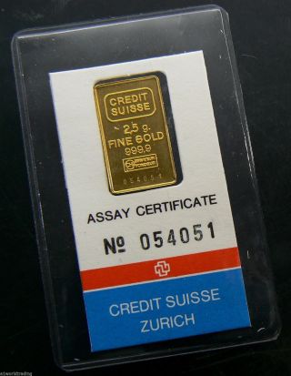 2.  5 Gram Credit Suisse 24k Gold Bar.  9999 054051 photo