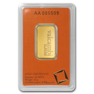 20 Gram Valcambi Gold Bar - In Assay Card - Sku 77424 photo