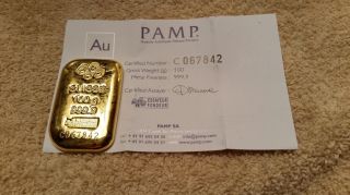100 Gram Pamp Suisse Gold Bar W/ Assay photo