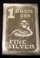 0.  1 Gram 1/10 G.  999 Fine 24k Solid Gold,  1 G Silver Snake Bonus Bullion Bar Gold photo 1