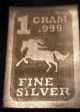 0.  1 Gram 1/10 G.  999 Fine 24k Solid Gold,  1 G Silver Horse Bonus Bullion Bar Gold photo 1