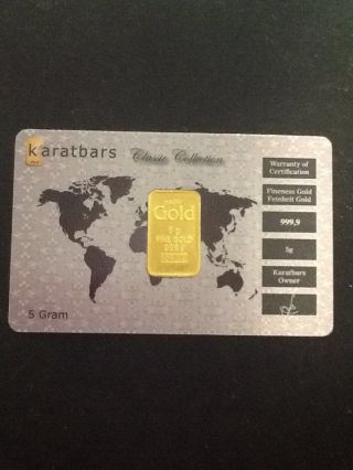 Karatbars 5g Fine Gold 999.  9 Numbered Certified Laminated photo