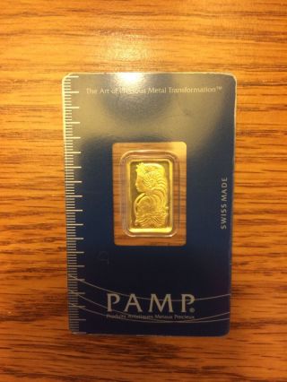 5 Gram Pamp Suisse Gold Bar.  9999 Fine (in Assay) photo