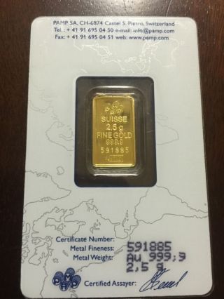 2.  5 Gram Pamp Suisse Gold Bar.  9999 photo