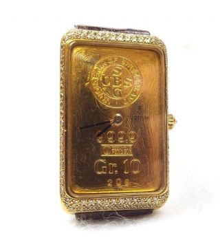 Corum 18k Gold & 10 Gram 999.  9 Fine Gold Swiss Ingot Bar Wrist Watch W/ Diamonds photo