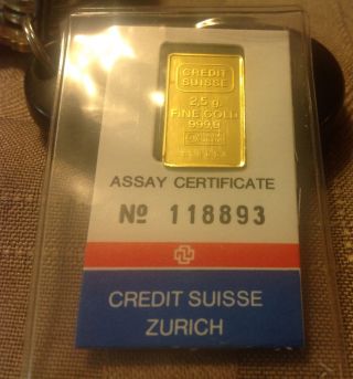 2.  5 Gram Credit Suisse 24k Gold Bar.  9999 118893 photo