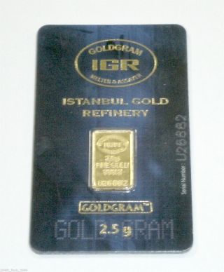 2.  5 Gram Istanbul Refinery Gold Bar.  9999 Fine With Halogram And Numbered photo