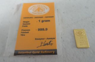 1 Gram Istanbul Refinery Gold Bar 999.  9.  Nr photo