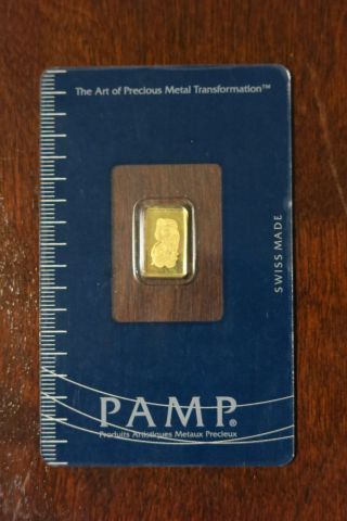 1 Gram.  9999 Fine Gold Bar - Pamp Suisse (in Assay Card) - Uncirculated - photo