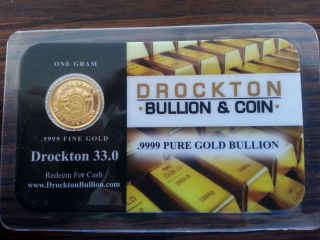 1 Gram Drockton Bullion.  9999 Gold Liberty Security Card.  Ira Eligible photo