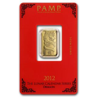 5 Gram Pamp Suisse Year Of The Dragon Gold Bar - In Assay - Sku 74114 photo