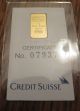 1 Gram Credit Suisse Statue Of Liberty Gold Bar (w/assay) 999 Gold Gold photo 3