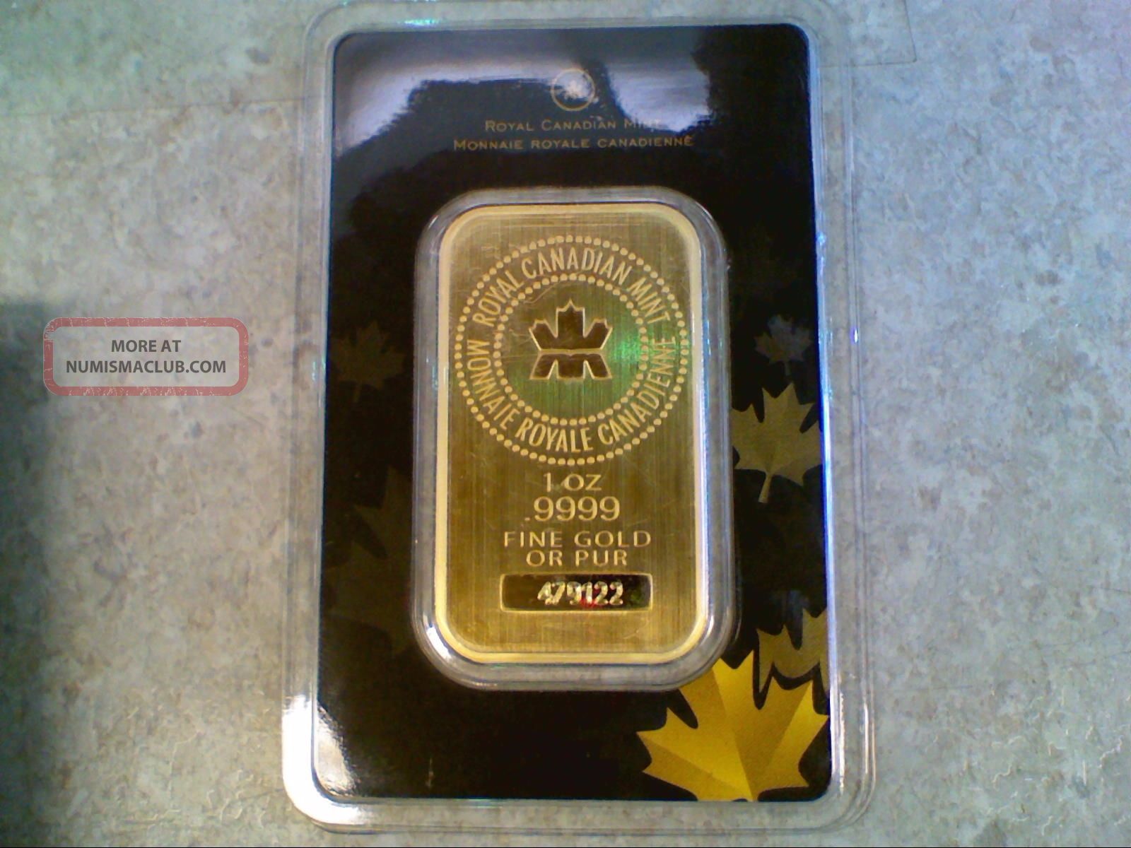 1 Ounce Royal Canadian Gold Bar 9999 Fine Gold Bar In Assay Rcm