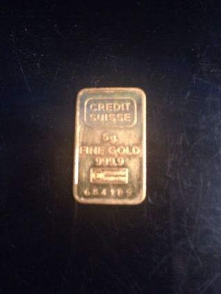 5g Credit Suisse 999.  9 Fine Pure 24k Gold Bar photo
