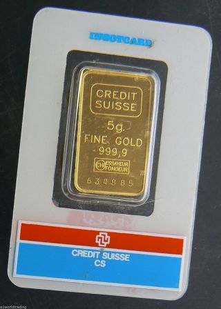 5 Gram Credit Suisse 24k Gold Bar.  9999 634885 photo
