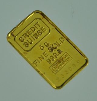 Credit Suisse 5.  0 Grams 999.  9 Fine Gold Bar photo