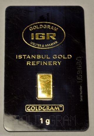 1 Gram 999.  9 Gold Bullion Bar - Goldgram - Istanbul Gold Refinery - Our 4 photo