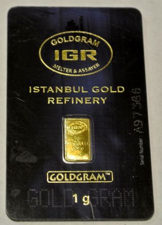 1 Gram 999.  9 Gold Bullion Bar - Goldgram - Istanbul Gold Refinery - Our 2 photo